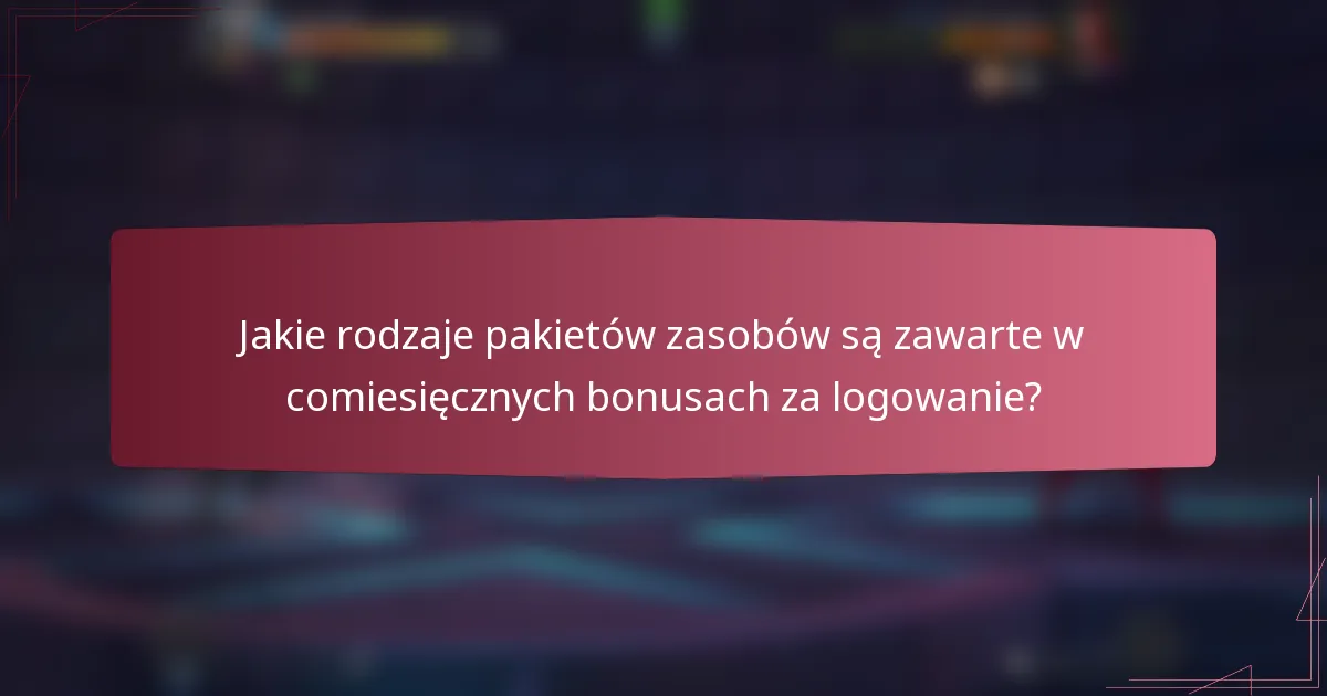 Jakie rodzaje pakietów zasobów są zawarte w comiesięcznych bonusach za logowanie?